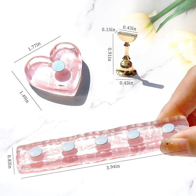 BQAN Stand for Press Ons Acrylic Nail Holder for Painting, Practice Tools With Reusable Putty - Tech Must Haves Supplies for Homes and Salons (Pink)