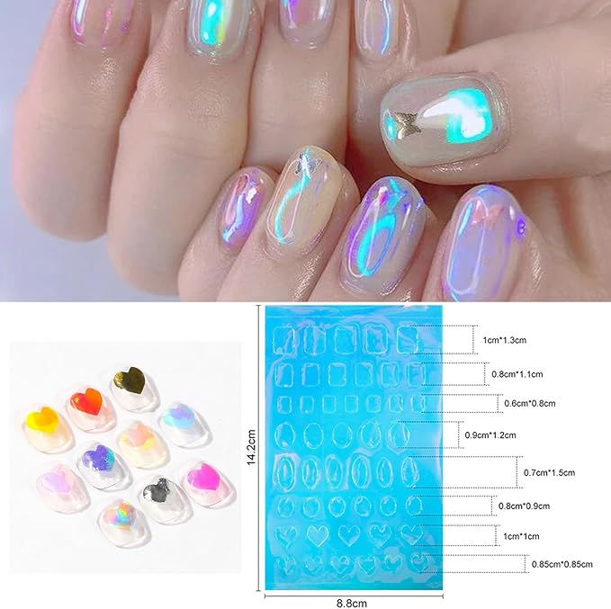 DANNEASY 11 Sheets Aurora Nail Foil Laser Stickers Foil Laser Nails Art Stickers Glass Paper Nail Art Sticker Iridescent Decals Glass Paper Nails Wraps 3D Holographic Foils for Women Girls