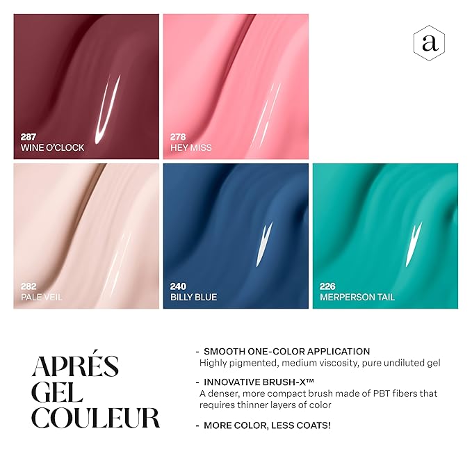 APRÉS Gel Couleur Combo Set, 5 Color Gel Nail Polish, Bright Nude Pastel Colors with Brush-X Nail Art Brush, 2024 Edition (Set 10)