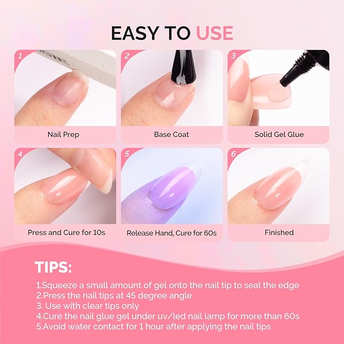 MelodySusie 2Pcs*20g Solid Nail Glue Gel, Super Strong&Long Lasting Soft Gel Apex Nail Tips Glue for Acrylic Fake Nails, 3D Nail Art,Nail Gem,Soak off UV&LED Lamp Needed, Valentine Home DIY&Salon
