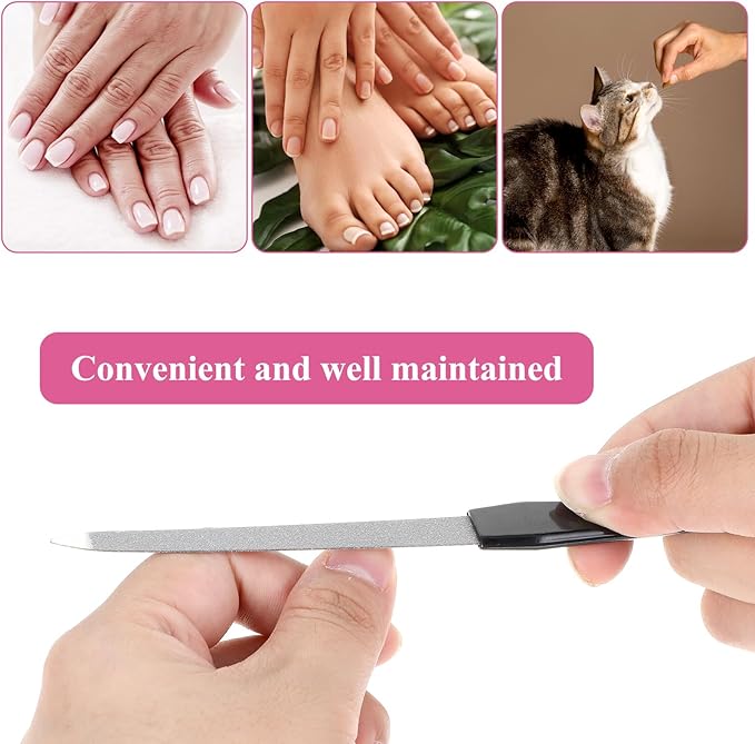 5PCS 6" Finger Nail Files Black Metal Nails File for Natural Nails, Stainless Steel Sword Fingernail Files with Sharp Pointed Tip Non Slip Handle, Diamond Nail Filer for Women Sapphire Grit
