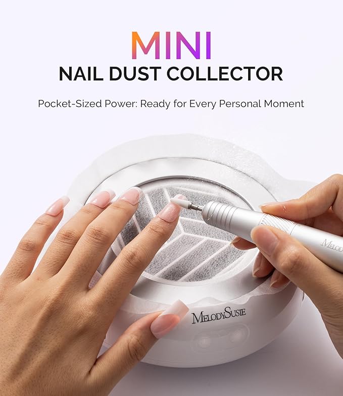 MelodySusie PocketSized Nail Dust Collector with Lightweight Design,HProA 6000RPM Ultra-Small Nail Vacuum Fan with 3 Suction Modes and 30 Disposable Filter Papers for Beginner & Daily Nail Care,White