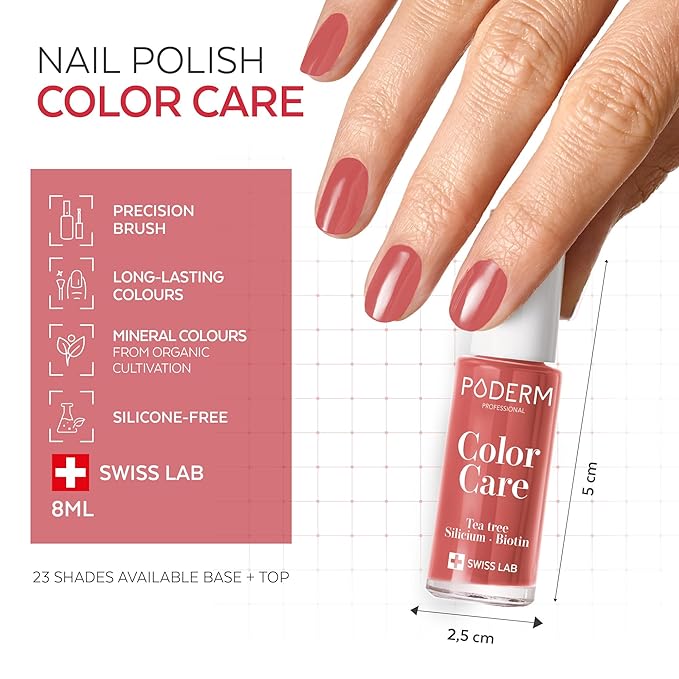 PODERM Nail Polish – Enriched with Tea Tree & Biotin – Improves Nail Appearance – Vegan Formula – For Hands & Feet – Swiss Made (Coral Pink)