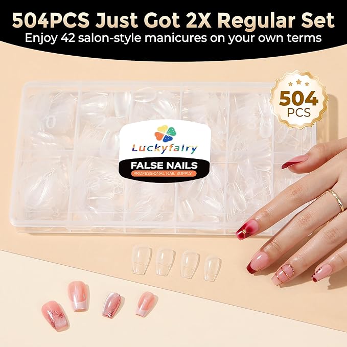 Coffin Press on Nails: 504pcs Pre-etched Short Nails Clear Coffin Gel Tips for Full Cover Fake Nails French Nail Extension Salon Home DIY 12 Sizes Gelly Tips