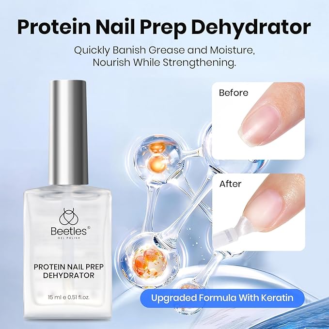Beetles 3Pcs 15ml HEMA-Free Nail Prep & Glue Set, Professional Protein Nail Prep Acid-Free Dehydrate Bond Primer, TPO Free 9 in 1 Nail Glue Gel for Nail Tips Clear Press On Nails Nail Extension