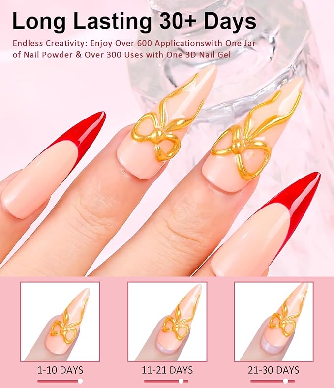 3D Nail Gel Art BISHENGYF - 15g Sculpting Gel Nail Glue with Gold White Chrome Nail Powder for Nail Art Non-Sticky Hand Hard Gel Carving Gel for Chrome Powder for Art Home DIY