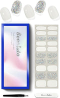 Semi Cured Gel Nail Strips - UV Light Gel Nail Stickers - 20 Long Lasting Salon Quality Wraps (Glacial Flicker White&Silver)