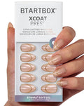 BTArtbox French Tip Press On Nails - Double Gold, Lamp-Curable 3D Gold Line Short Almond Press On Nails with Glue and Adhesive Tabs for Women in 16 Sizes - 32 Soft Gel Glue On Nails Kit