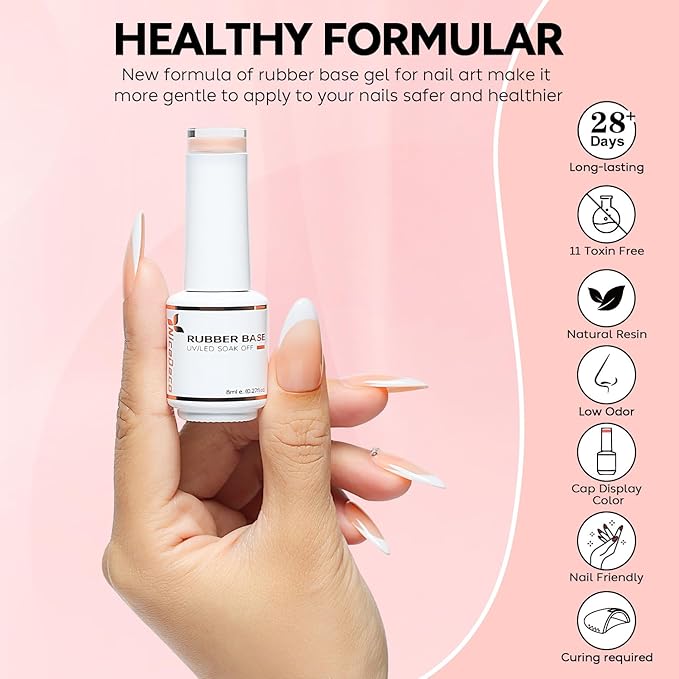 Nicedeco Hema Free Rubber Base Gel Polish for Nails Cruelty Free Vegan 6 Pcs Rubber Gel Nail Strengthener Nude Pink Nail Gel Polish Set 34