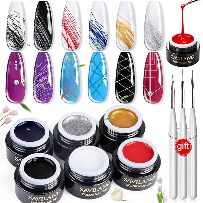 Saviland Builder Nail Gel Set with Nail Drill – 6 Colors Spider Gel with Nail Art Brushes 3Pcs Hard Gel(VE&VB5&Kerain) Clear Pink Nudes Builder Nail Gel with Lamp Nail Brush for Nail Extension Shaping