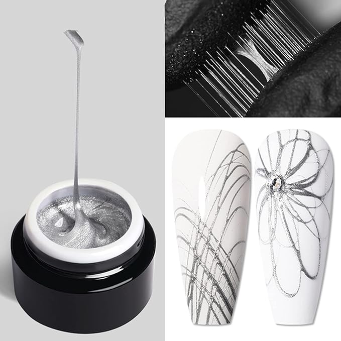 Silver Spider Gel for Nails, Silver Gel Paint for Nails Art UV LED DIY Design Manicure Spider Paint Nail Gel for Nail Art