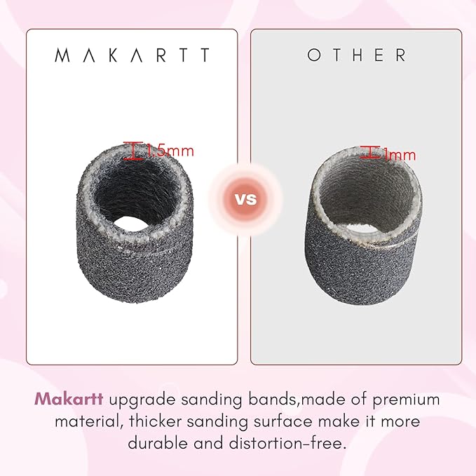 Makartt Sanding Bands for Nail Drill - 100 Pcs #240 Fine Grits Nail File Sanding Bands For Drill Bits, Nail Prep Smooth Polish, Upgrade Thicker Durable Sanding Drill Bit For Acrylic Nails Gel, Black