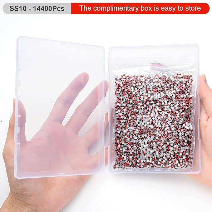 Flatback Rhinestones Bulk, 14400PCS Lt.siam Rhinestones for Clothes DIY Decoration Crafts, Lt.siam, SS10, 2.7-2.9mm
