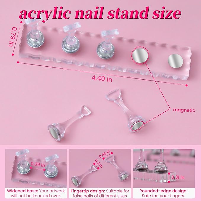 Nail Stand For Press Ons Extra-high Tip Holder For Painting Art Magnetic Acrylic Fake Nail Display Practice, Heart Shape with 200 PCS Double Sided Tape, Nail Supplies For Beginners Home Salon