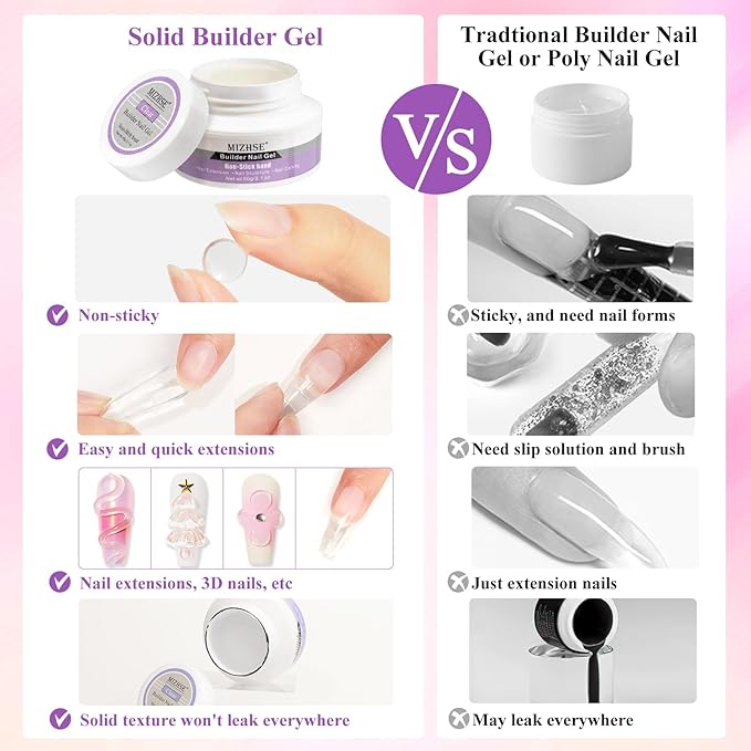MIZHSE 3D Gel Nail Art Sculpting Gel, 60g Large Capacity Clear Solid Builder Gels for Nails, Non-Sticky Molding Hard Gels for Nail Art Charms, UV LED, with Gold Chrome Powder & Silicone Flower Mold