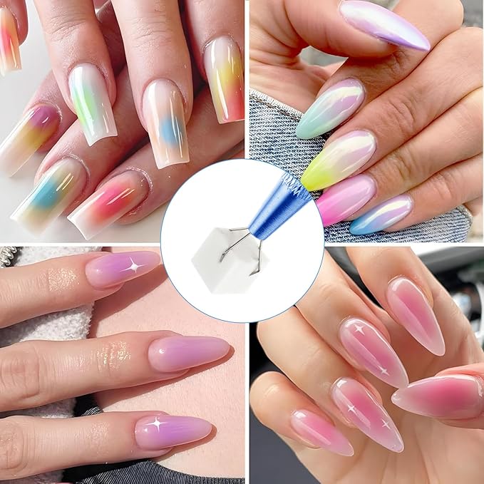 Eiito 100Pcs Soft Nail Sponges for Ombre, Nail Art Sponges With 2Pack Grabbing Pen, Aura Nails, Ombre Nail Brush, Manicure Nail Art Tools (Black+blue)