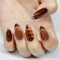Press On Nails Medium Almond Brown Cafe with Silver Glitter French Tip & More| Reusable Soft Gel Nails in 15 Sizes -30 Nail Kit with Glue | Designed in L.A, Handmade in Vietnam | Espresso Chic