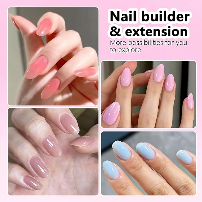 Builder Gel for Nails, 4 Colors Thickening Builder Nail Gel Pink Violet Baby Blue Camouflage Apex Building Nail Strengthener Gels Kit with Brush Pen Dual Forms UV Curing Extension Manicure