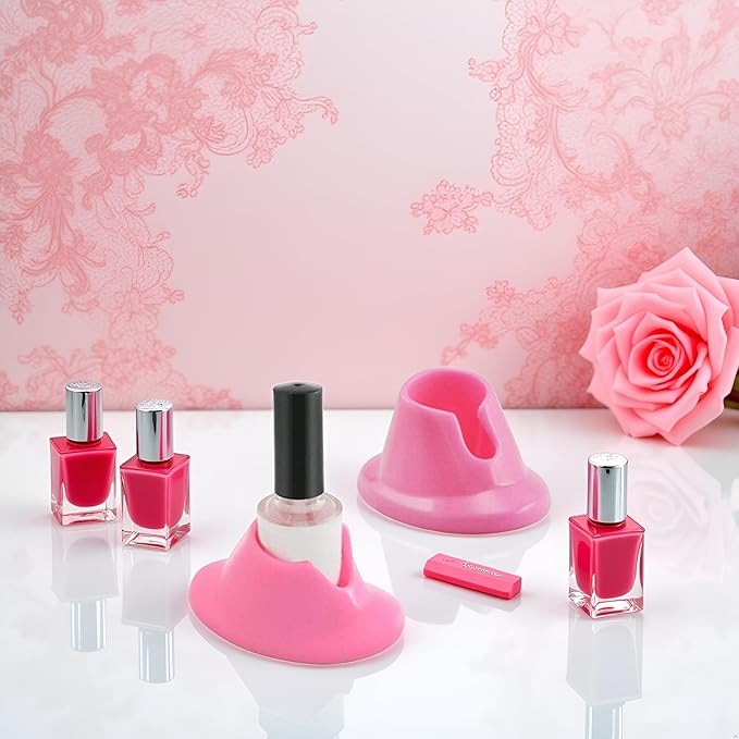 2Pcs Pink Nail Holder Soft Rubber, Nail Polish Bottle Holder Display Nail Art Varnish Polish Seat Tool Anti-spill Bottle Stand Manicure Display Tools Nail Art Supplies for Nail Organizer Display