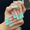 RTKHFZE Press on Nails Long Square Shape Fake Nails with 3D Polka Dots and French Tip Design False Nails,Nude Glue on Nails Gift for Holiday/Christmas Day/Daughter/Party/Valentine'S Day
