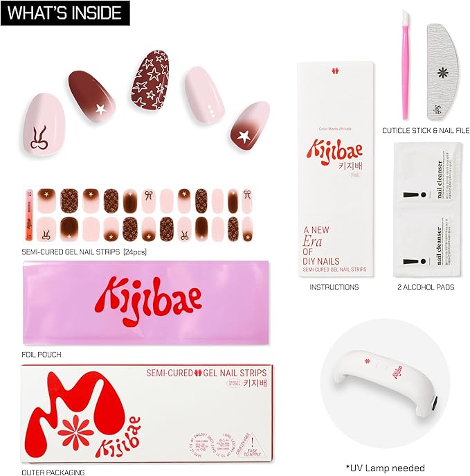 Semi Cured Gel Polish Strips | 24pc UV LED Required Wraps | Gift Peel and Stick Nails | Coquette DIY Home Manicure | Press On Alternative (Star Girl)