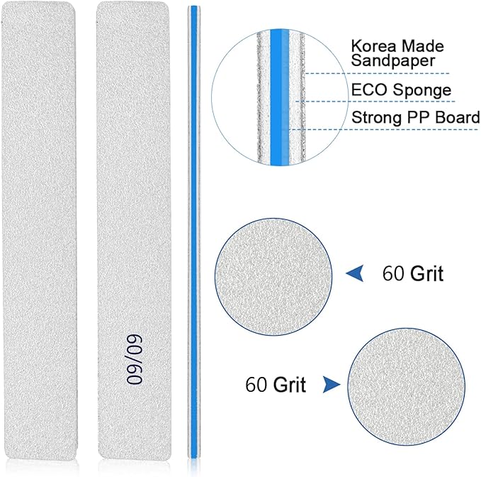 Nail Files-Nail File for Acrylic Nails 12pcs, 60/60 Grit Nail Files Emery Boards for Acrylic Nails, Jumbo File Washable Thick Professional Square Nail File Manicure Tools for Nail Tech