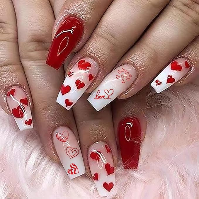 9 Sheets Heart Nail Stickers, 3D Valentine's Day Black Red Golden Laser Design Self-Adhesive Nail Art Decals, DIY Manicure Decoration Supplies Accessories for Women Girls
