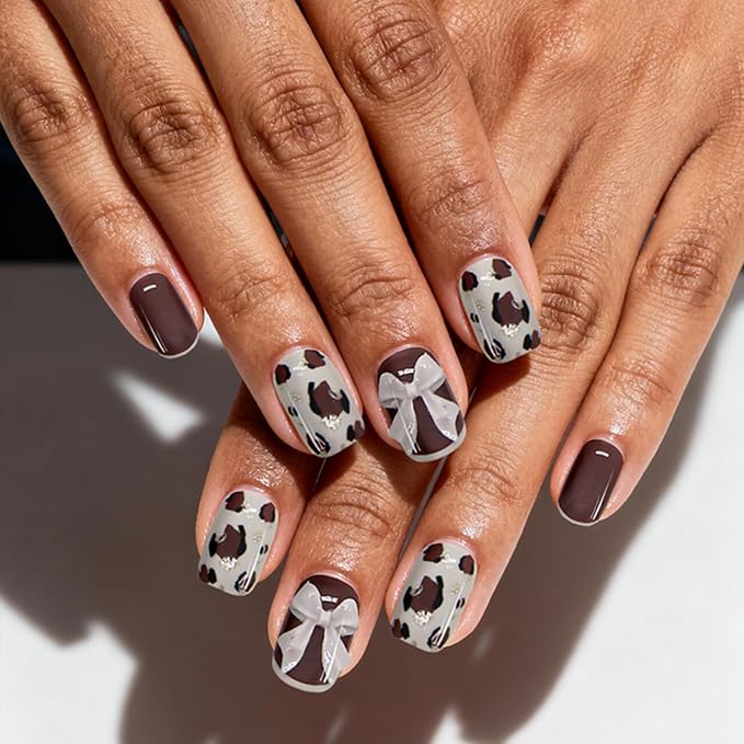 6 Packs (144 Pcs) | Reusable Press on Nails | Stick on Nails 12 Sizes-6 Styles | 3D Bow