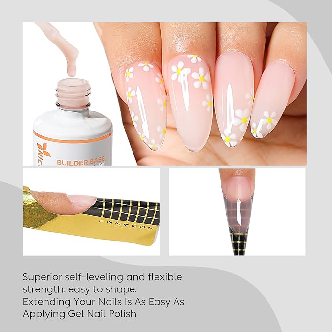 Nicedeco Builder Nail Gel 15ML Clear Base Gel 8 in 1 Strengthener Hard Gel Builder Extension Nail Art Design-009