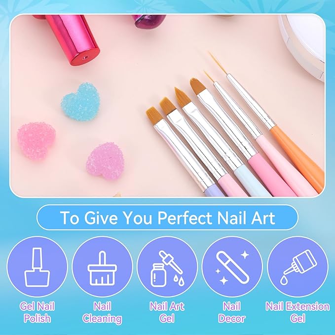 6Pcs Nail Art Brush Set, Gel Polish Acrylic Nails Painting Brush Dotting Pen Liner Brushes Double-Ended Fingernail Design Tools Kit Manicure Drawing Cleaning Home DIY Salon Gifts(Multicolor-1)