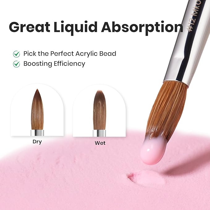 Beetles Pro 1-Pcs Acrylic Nail Brush – Professional Pure Bristles Kolinsky Acrylic Brushes for Nails Metallic Nail Art Brushes for Nails Extension Gel, 3D Carving – Salon Quality Manicure Tool (12#)
