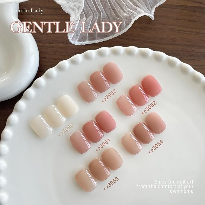 GAOY 16ml 6 Colors Sheer Nude Pink Gel Nail Polish Set, Jelly Translucent Pale Rose Dusty Apricot Light Cinnamon Gel Polish Kit, UV Light Cure for Nail Art DIY and Salon, Gentle Lady