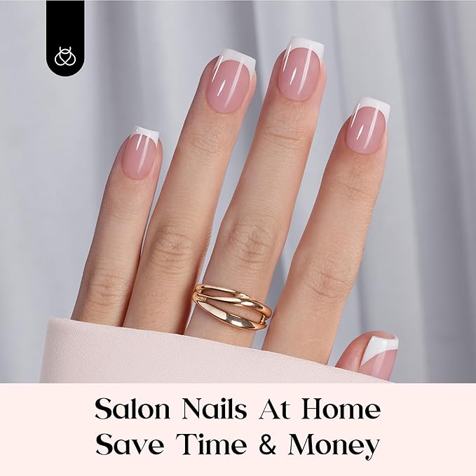 Beetles French Tips Press On Nails: 150 Pcs Pink Short Square Press On Nails Fake Nail Tips, Soft Gel Nail False Nails Art DIY Gifts For Women
