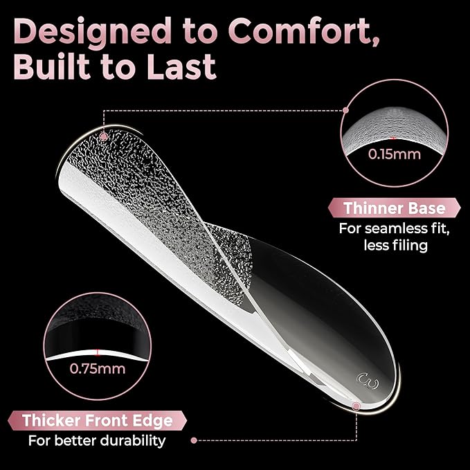 Medium Almond Nail Tips, 240pcs Soft Gel Pre-Filed Acrylic Almond Fake Nails, Half Matte Full Cover Clear Press on Flase Nail Tips for Nail Extension Home DIY 12 Sizes Gelly Tips