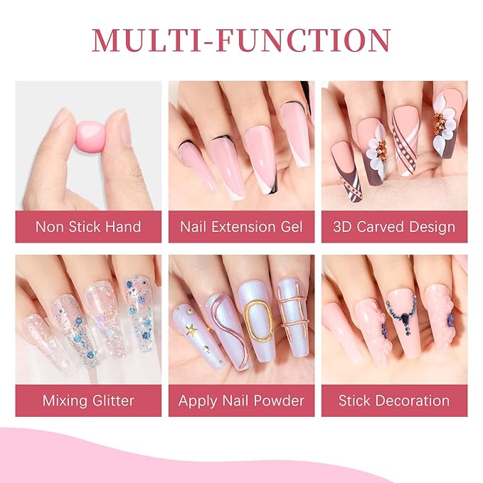 Solid Builder Gel for 3D Nail Art Extension Gel Non Stick Hand Sculpture Hard Gels with Dual Form Flower Strengthen for Home DIY Nails Salon Lamp Cure Require 30g(1oz)