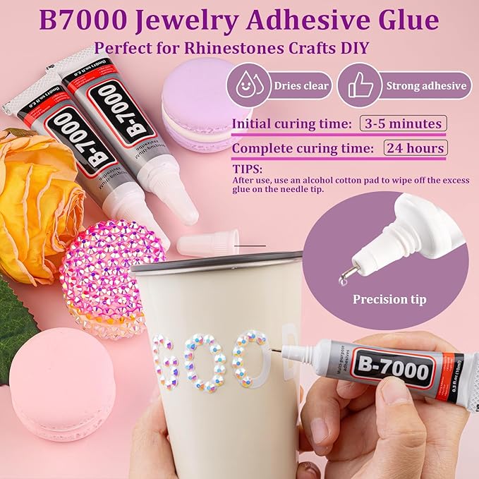 30000Pcs Resin Rhinestones for Bedazzling with Tweezers, White AB Rhinestones for Crafting with 3Pcs 10ml B7000 Jewelry Glue for DIY Crafts Clothing Tumblers Shoes Fabric Nail Art