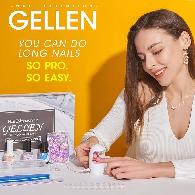 Gellen Gel Nail Kit Coffin 240pcs Nail Tips Extension Set with Everything, Etch X Nail Tips DIY Kit Long Coffin Gel Nail Glue U V Light for Women