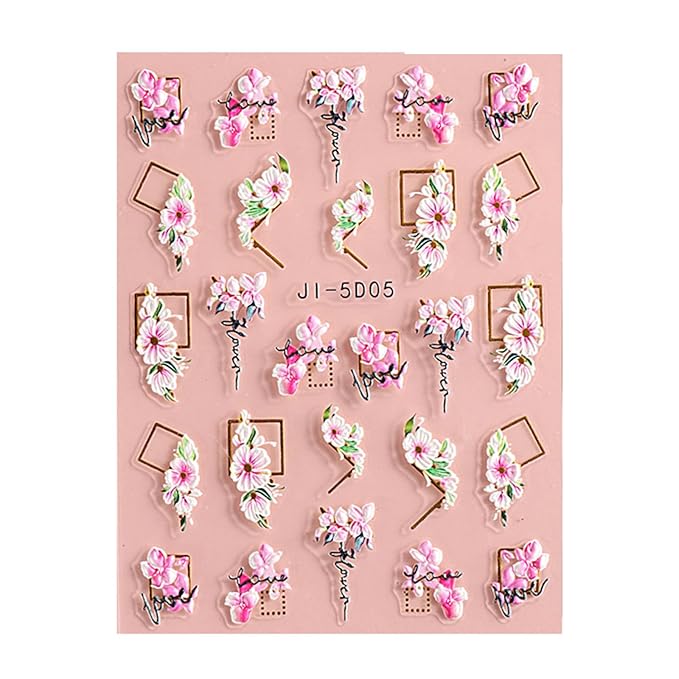 Nail Stickers, 5 Sheets Self-Adhesive Nail Art Decals, Floral & Leaves Designs for Manicure Decorations