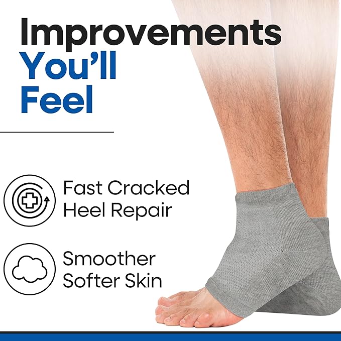Moisturizing Socks for Mens Cracked Heels - Moisturizer Heel Sleeves to Smooth & Soften Rough Cracked Heels & Dry Feet. Large Aloe Moisturizing Heel Socks (Gray - 3 Pairs, X-Large)