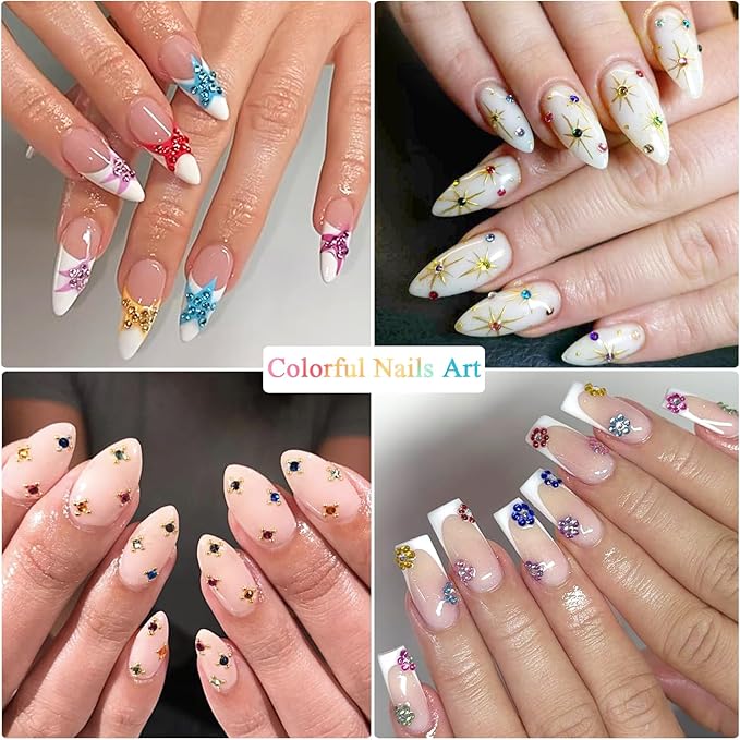 Nail Gems and Rhinestones Kit, White Nail Pearls Flatback Rhinestones Bedazzling Diamond Rainbow Crystal Jewels,Gold Beads for Nails, Nail Art Accessories Decoration with Picker Tools