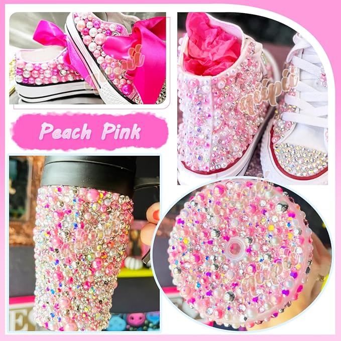 2 Styles Dark Pink Flatback Pearls for Bedazzling Crafting 3mm-10mm Half Round Beads Gems Bedazzler Kit Charms for Nails Face Eyes Makeup Tumblers Bottles DIY Crafts Scrapbooking Clothes Shoes