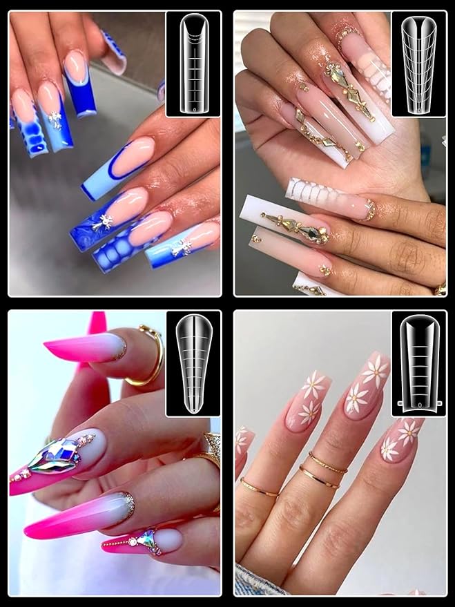EBANKU 288PCS Nail Dual Forms for French Nails, Dual Nail Forms Molds Acrylic Nail Tips, Duet System Dual Forms Sticker Silicone Reusable Pads, 12 Styles 12 Sizes Scale for Manicure Extension, Clear