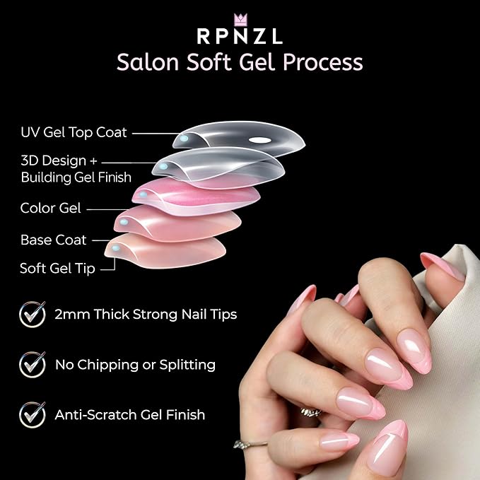 Press On Nails - BubbleGum French | 3D Pink French Tip, UV Finish Almond Nails, Reusable | 32 Nails, 16 Sizes Kit with Glue and Adhesive Tabs I Female Founded