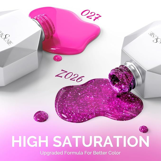 MelodySusie Thick Gel Nail Polish Set- 2 Pcs 15ML Hot Pink & Hot Pink Glitter Gel Polish Set Soak Off UV LED Christmas Gift for Women Nail Art Manicure Salon DIY Nail Design Decoration at Home