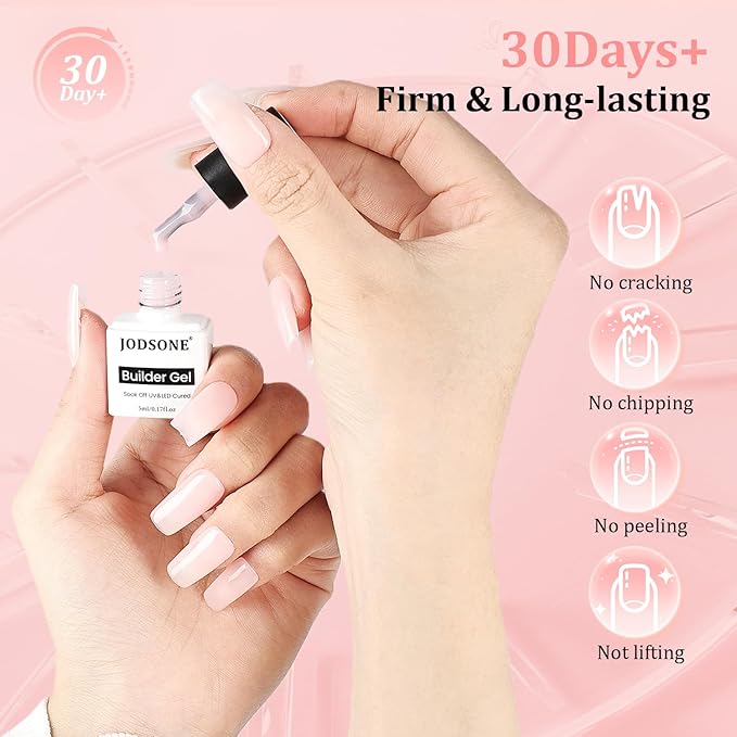 JODSONE 10 Colors Builder Nail Gel Polish Set with Base Coat and Top Coat No Wiping for Nails Strengthener Hard Nail Extension Gel LED Nail Lamp Cured