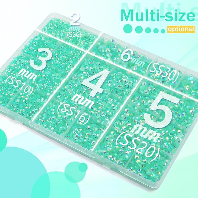 Aquamarine Green AB Resin Rhinestones w B7000 Jewelry Glue for Bedazzling Crafting 2mm-6mm Flatback Jelly Stones Diamonds Bedazzler Kit for Nails Face Eyes Makeup Tumblers Bottles Crafts Shoes
