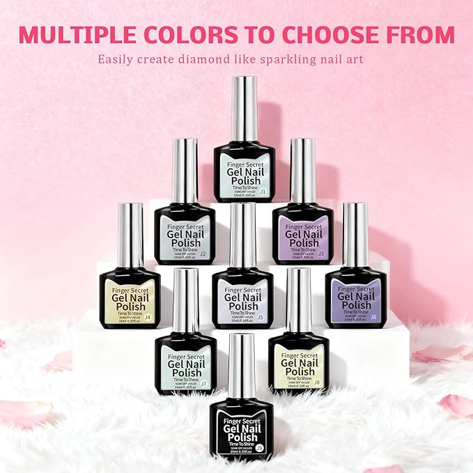Gel Nail Polish Set, Cat Eye Gel Polish Kit, Holographic Magnetic Shimmer Glitter Trendy Gray Black Purple Yellow Nail Art, Manicure Salon DIY Gifts, Soak Off, UV/LED Cured (9 Colors I)