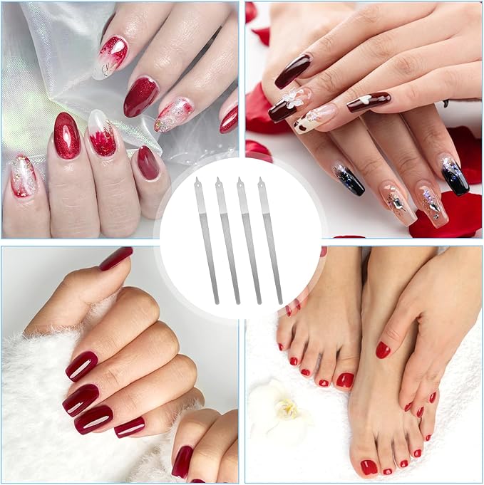 4PCS Diamond Deb Nail File,8 in Double-Sided Metal Nail File Men, Pointed Diamond Deb Nails Files, Suitable for Manicure, Pedicure, Salon Home Use, Silver