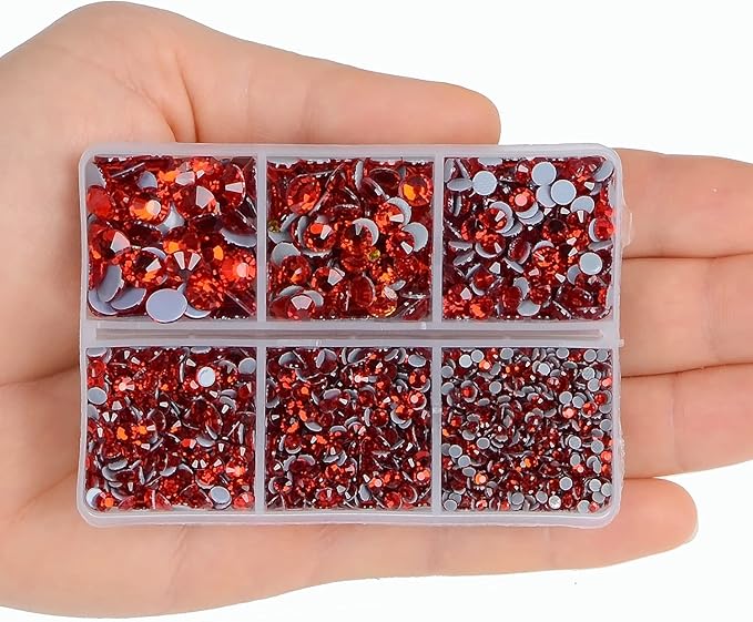 4000pcs Mixed Size Hot Fix Round Crystals Gems Glass Stones Hotfix Flat Back Rhinestones (Light Siam)