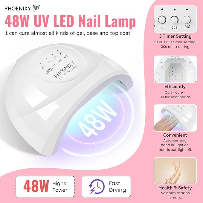 PHOENIXY 71 Pcs Gel Nail Polish Kit with U V Light, 60 Pcs Gel Nail Kit for Beginners with Everything 5 Pcs Base Top Coat Manicure Starter Nail Polish Set Valentine Gifts for Women